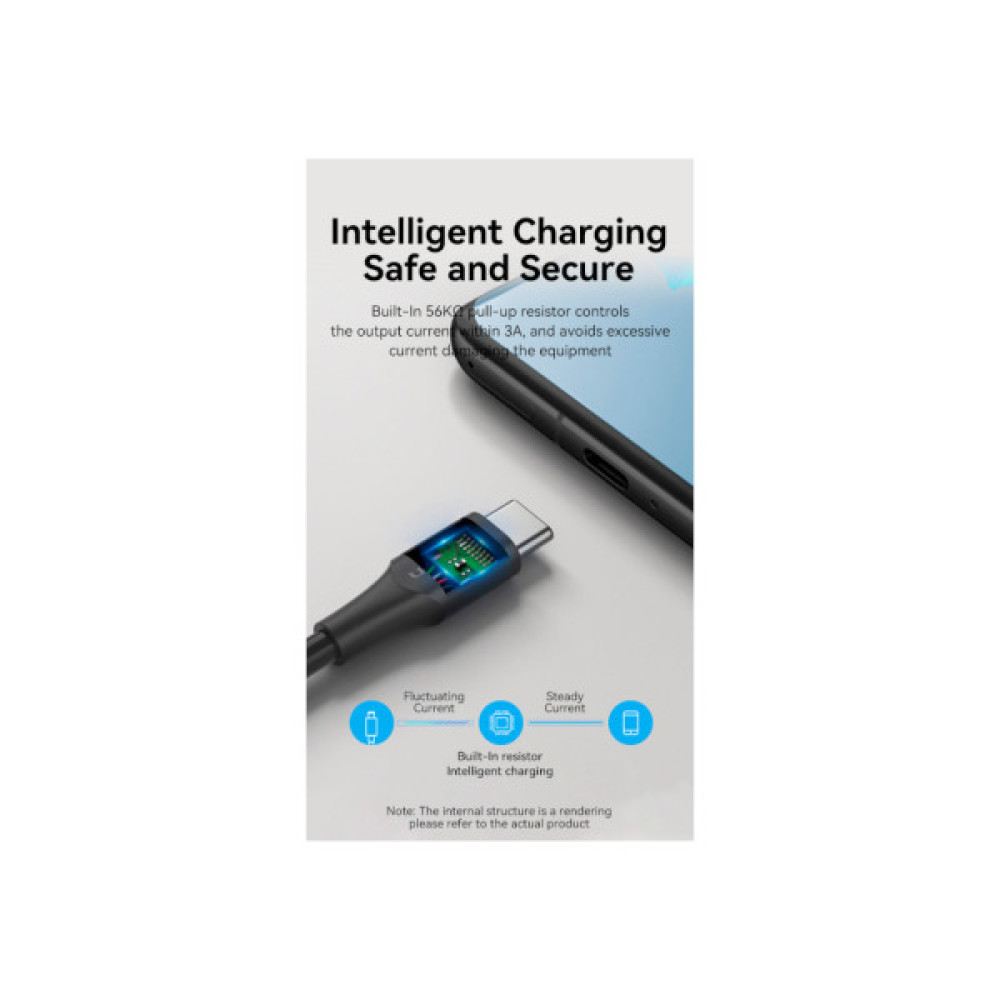 Дата кабель USB 2.0 AM to USB-C 3.0m 3.0A (18W) PVC black Vention (CTHBI)
