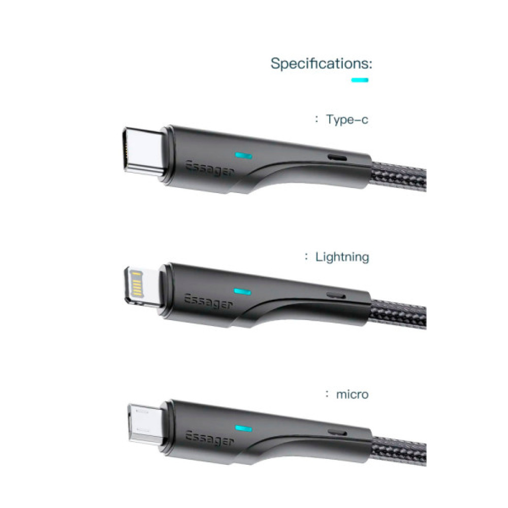 Дата кабель USB 2.0 AM to Lightning 1.0m 2.4A black Essager (EXCL-LS01)
