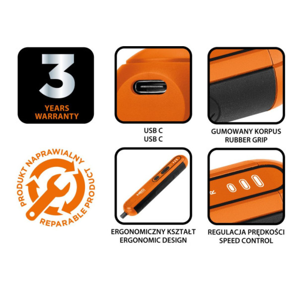 Викрутка акумуляторна Neo Tools 4В1Х1.5А·год 4.5Нм 230об/хв 20 біт кейс 0.23кг