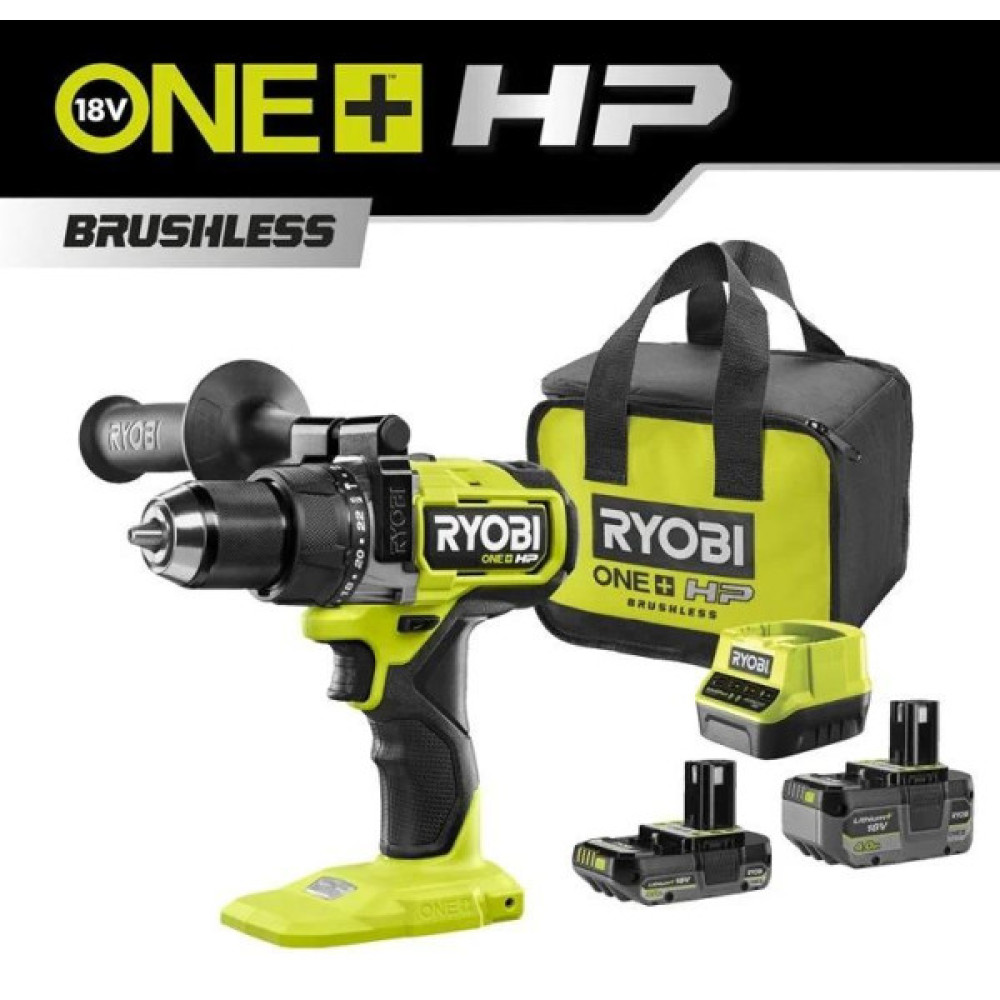 Шурупокрут-дриль ударний акумуляторний Ryobi ONE+ HP RPD18X-242S 18В 1х2А·год 1х4А·год ЗП 95Нм 500·2100об·хв 1.3кг сумка