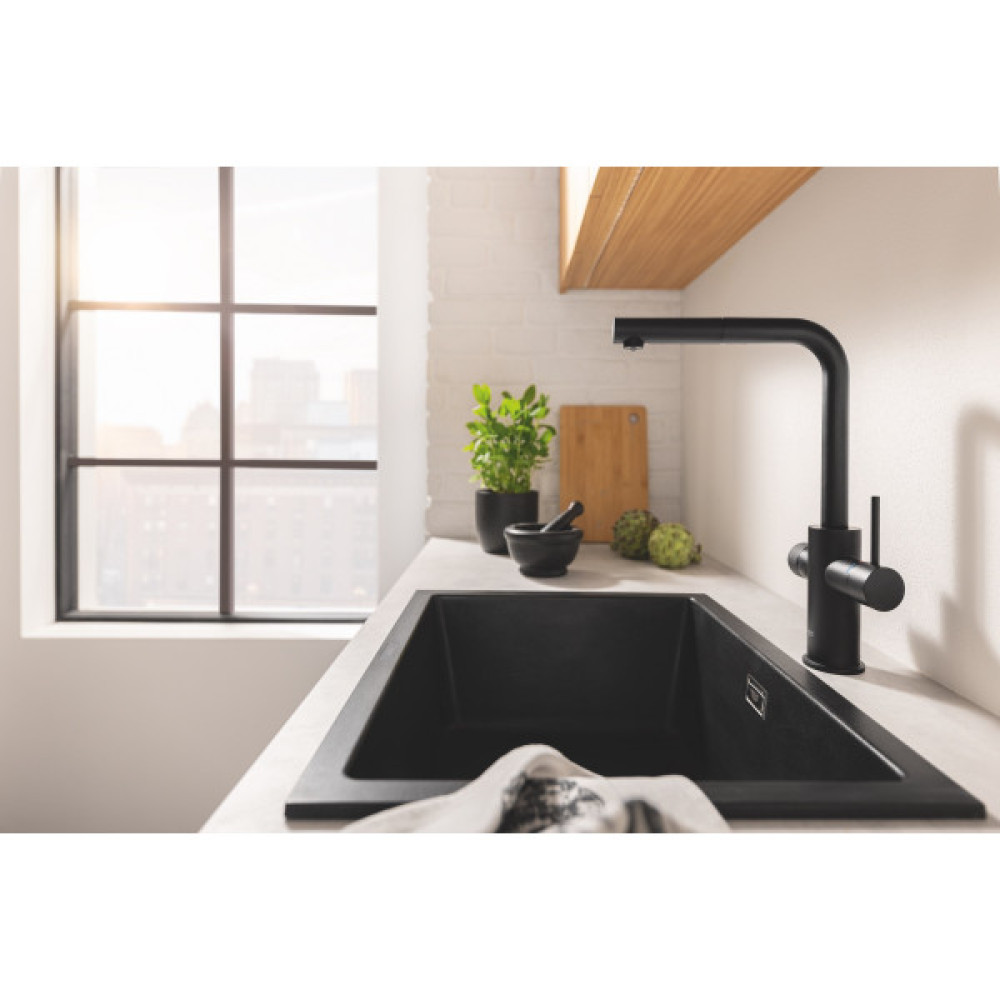 Змішувач для кухні Grohe Blue Pure Minta, довж.виливу - 223мм, поворотний/витяжний, 2 води, фантомний чорний