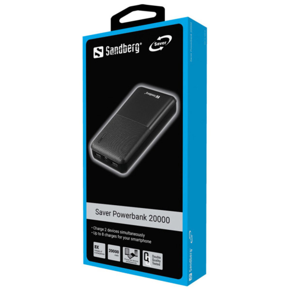 Батарея універсальна Sandberg 20000mAh, Saver, USB-C, Micro-USB, output: USB-A*2 Total 5V/2.4A (320-42)