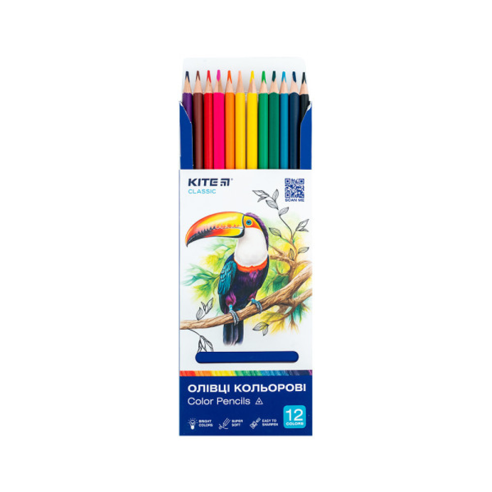 Олівці кольорові Kite Classic тригранні, 12 кольорів (K-053)