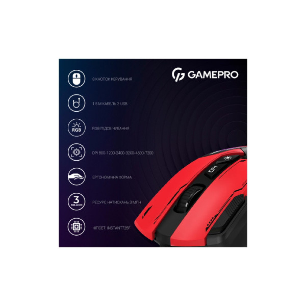 Мишка GamePro GM300R USB Red/Black (GM300R)