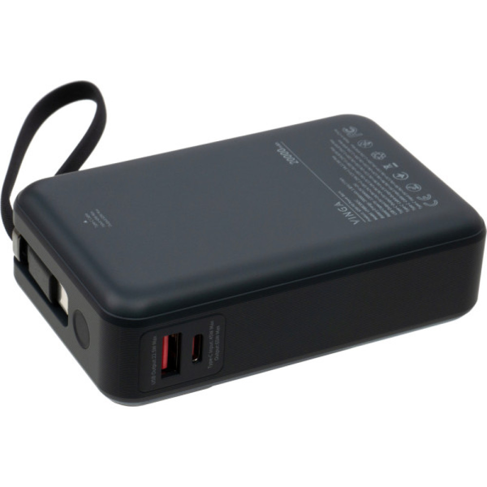 Батарея універсальна Vinga 20000 mAh 65W Display USB-C Cable Grey (VPBB2065C)