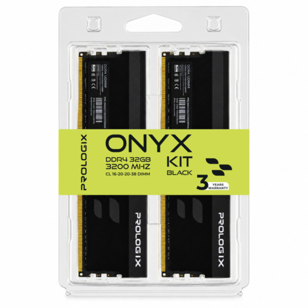Модуль пам'яті для комп'ютера DDR4 32GB (2x16GB) 3200 MHz Onyx Black Prologix (PRO32GB3200YB4K)