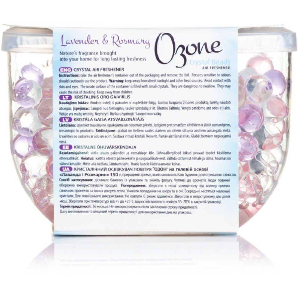 Освіжувач повітря Ozone Crystal Beads Кристалічний на основі гелю Лаванда та розмарин 150 г (4770416340576)