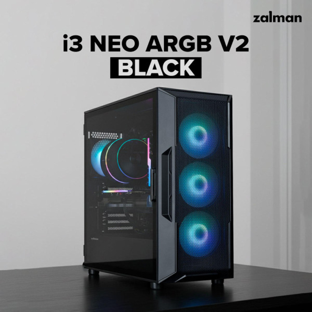 Корпус Zalman I3 Neo ARGB V2 без БЖ, 2xUSB3.0, 1x Type C, 4x120мм ARGB, VGA 355мм, LCS ready, TG Side Panel, ATX, чорний
