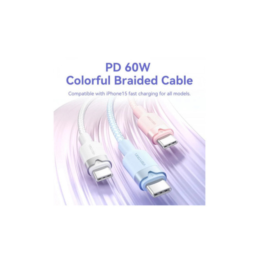 Дата кабель USB-C to USB-C 1.0m 60W aluminum alloy white Vention (TRDWF)