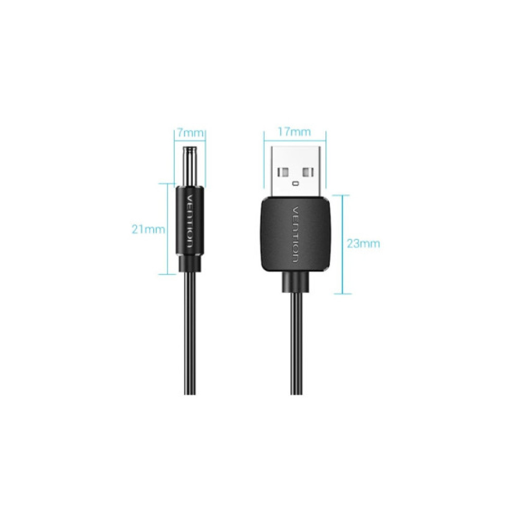 Кабель живлення USB to DC 3.5mm 5V 1.0m 2.0A black Vention (CEXBF)