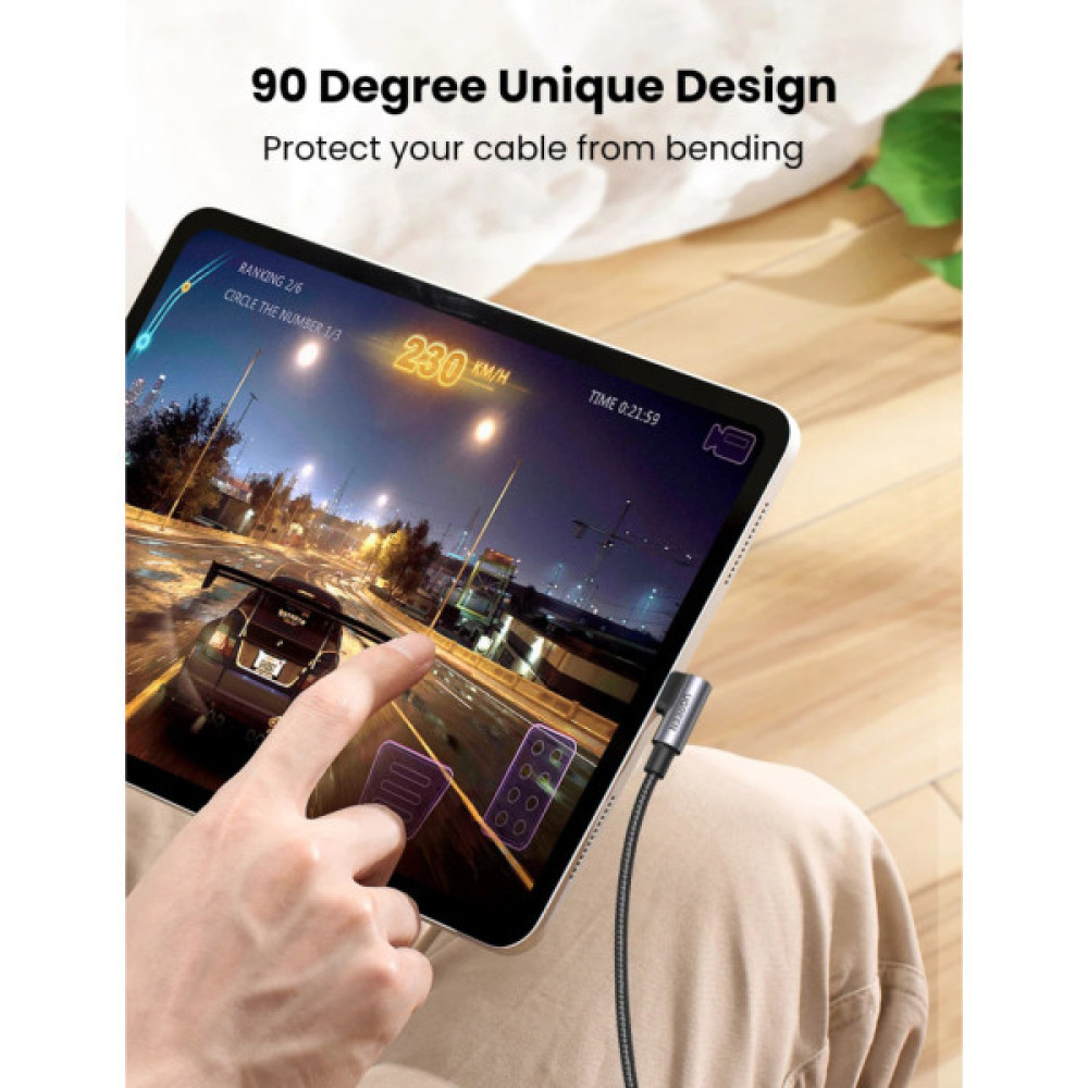 Дата кабель USB-C 2.0 to USB-C 3.0m 90° corner US334 black Ugreen (20583)