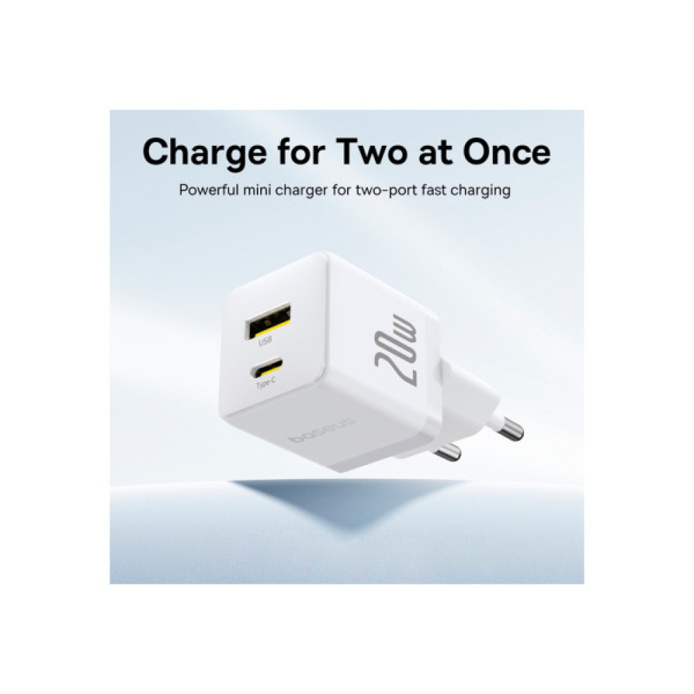 Зарядний пристрій Baseus Palm Fast Charger C+U 20W moon white (P10111608213-00)