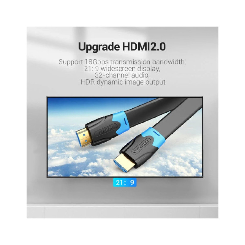 Кабель мультимедійний HDMI M to HDMI M 1.0m flat black Vention (AAKBF)