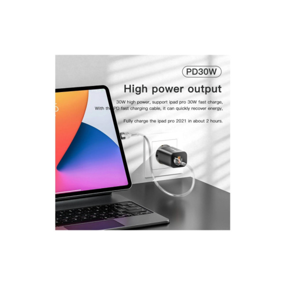 Зарядний пристрій Essager 1xUSB + 1xUSB-C PD30W black (ECTPQS-ZTB01)