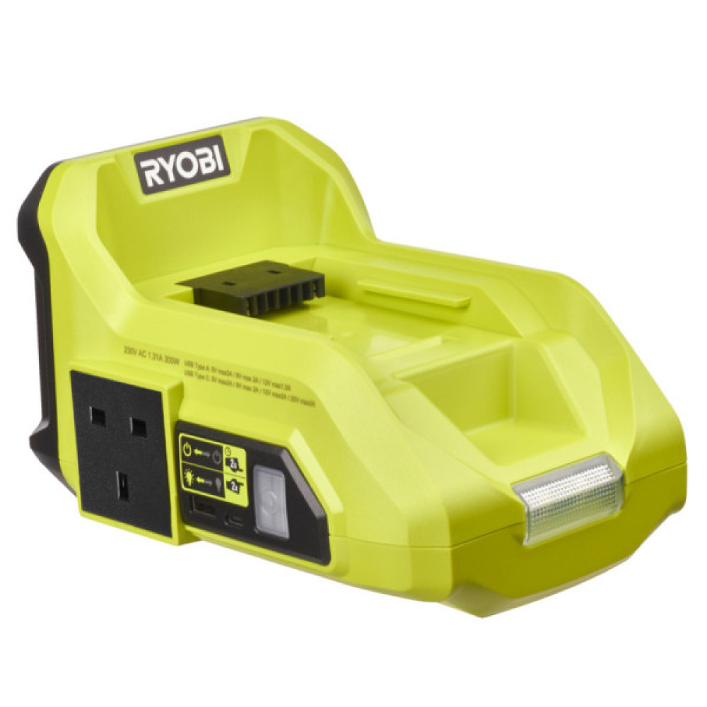 Інвертор напруги акумуляторний Ryobi Max Power RY36BI300A-0 36В 300/500Вт розетка 1х220В роз'єм 1хUSB 1хType-C 0.85кг без АКБ та ЗП