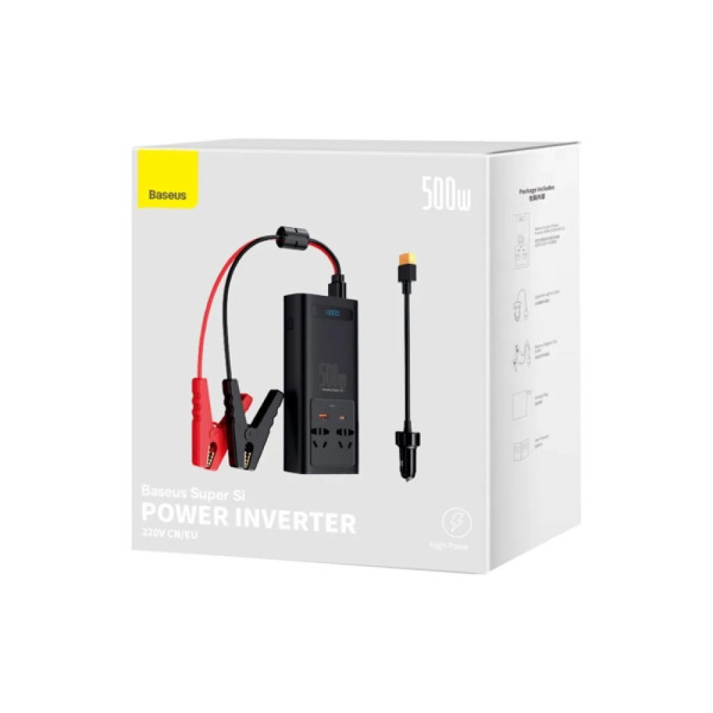 Автомобільний інвертор 12V/220V 500W Super Si Power Inverter CN/EU Black Baseus (CGNB000101)