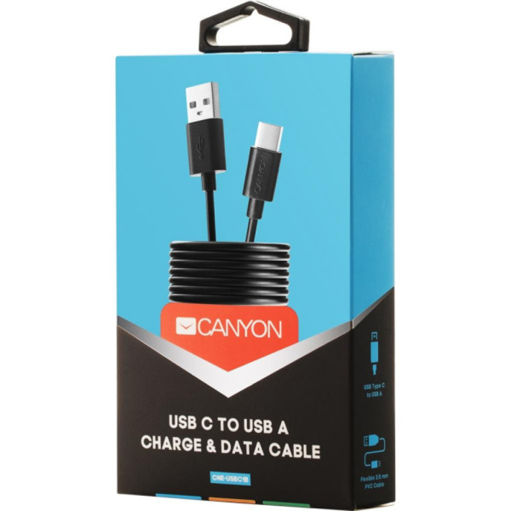 Дата кабель USB 2.0 AM to USB-C 1.0m black Canyon (CNE-USBC1B)
