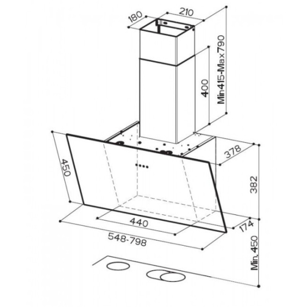 Витяжка Faber похила, 50см, 1169м.куб/год, Tweet Ev8 Led Bk A55, чорний