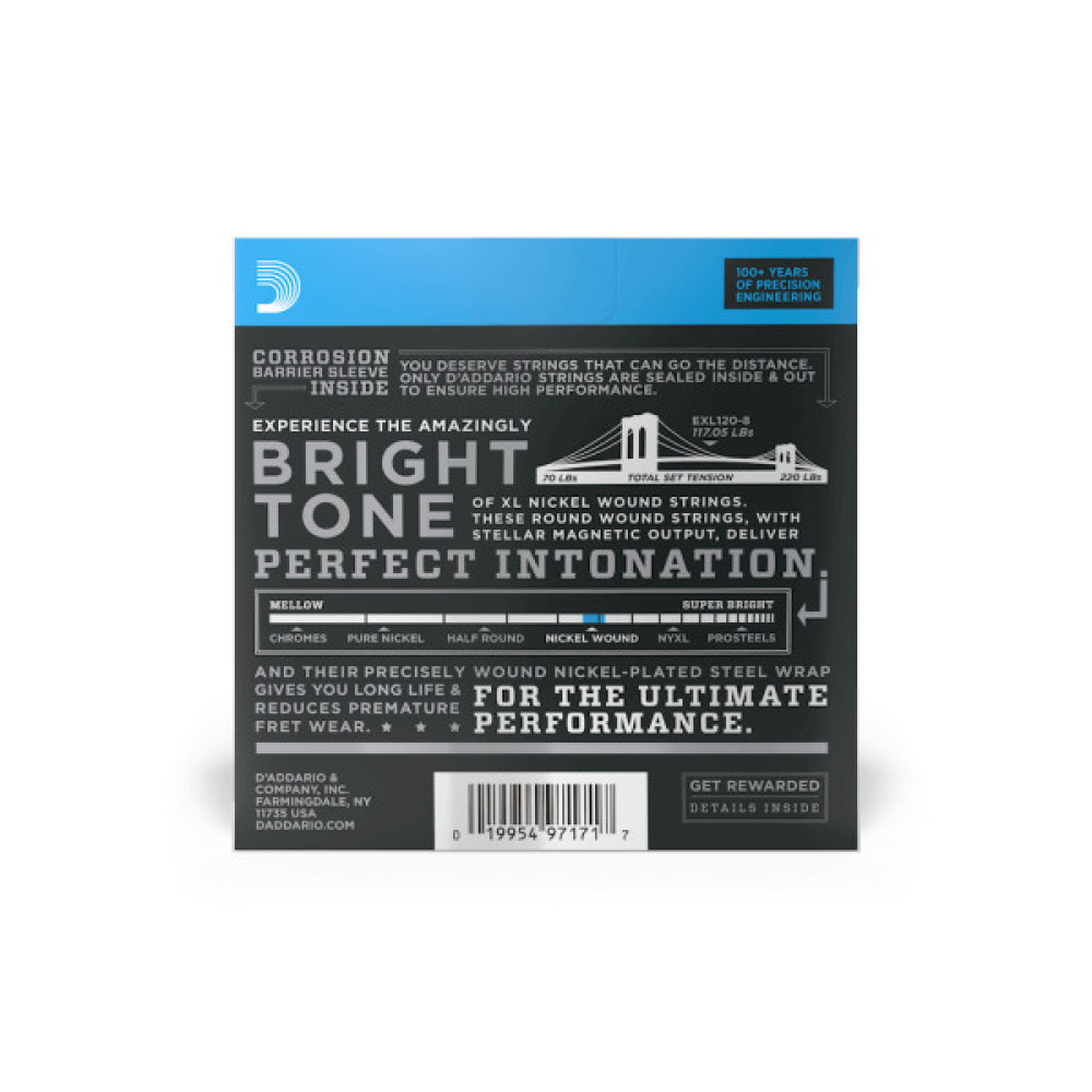 Струни для гітари D'Addario XL Nickel Wound 8-String Super Light (09-65) (EXL120-8)