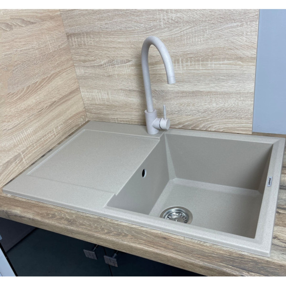 Набір кухонний Adamant Horizon, штучний камінь, прямокут., з крилом, 780х495х230мм, чаша - 1, врізна, Сахара + змішувач та дозатор
