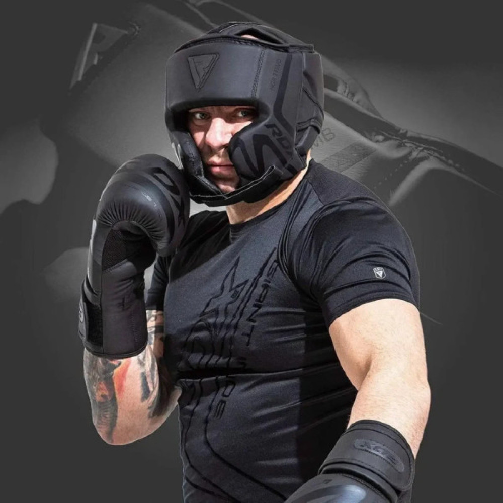 Боксерський шолом RDX T15 Noir Cheek Protector Matte Black XL (HGR-T15MB-XL)