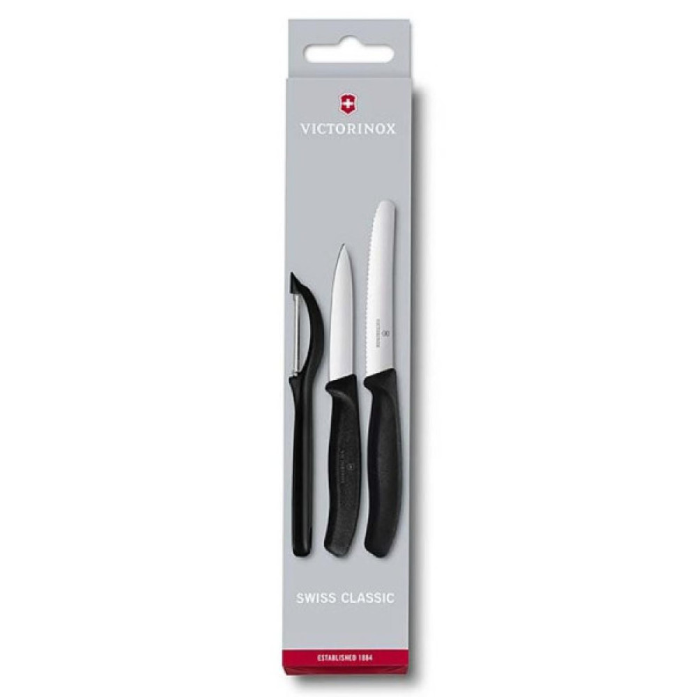Набір ножів Victorinox SwissClassic из 3 предметов Черный с овощечисткой (6.7113.31)