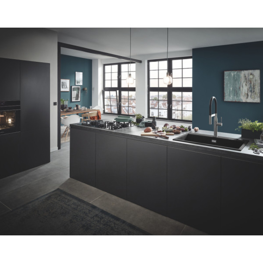 Мийка кухонна Grohe K700, граніт, прямокут., без крила, 780x510x220мм, чаша - 1, врізна, чорний граніт