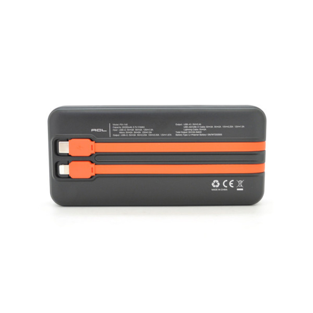 Батарея універсальна ACL 20000mAh, 22.5W, Type-C, Lighting, Black (PW-140B)