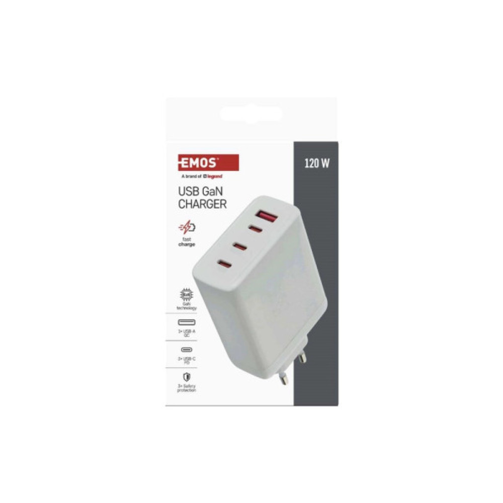 Зарядний пристрій EMOS V06G120 1xUSB-A + 3xUSB-C PD120W GaN (V06G120)