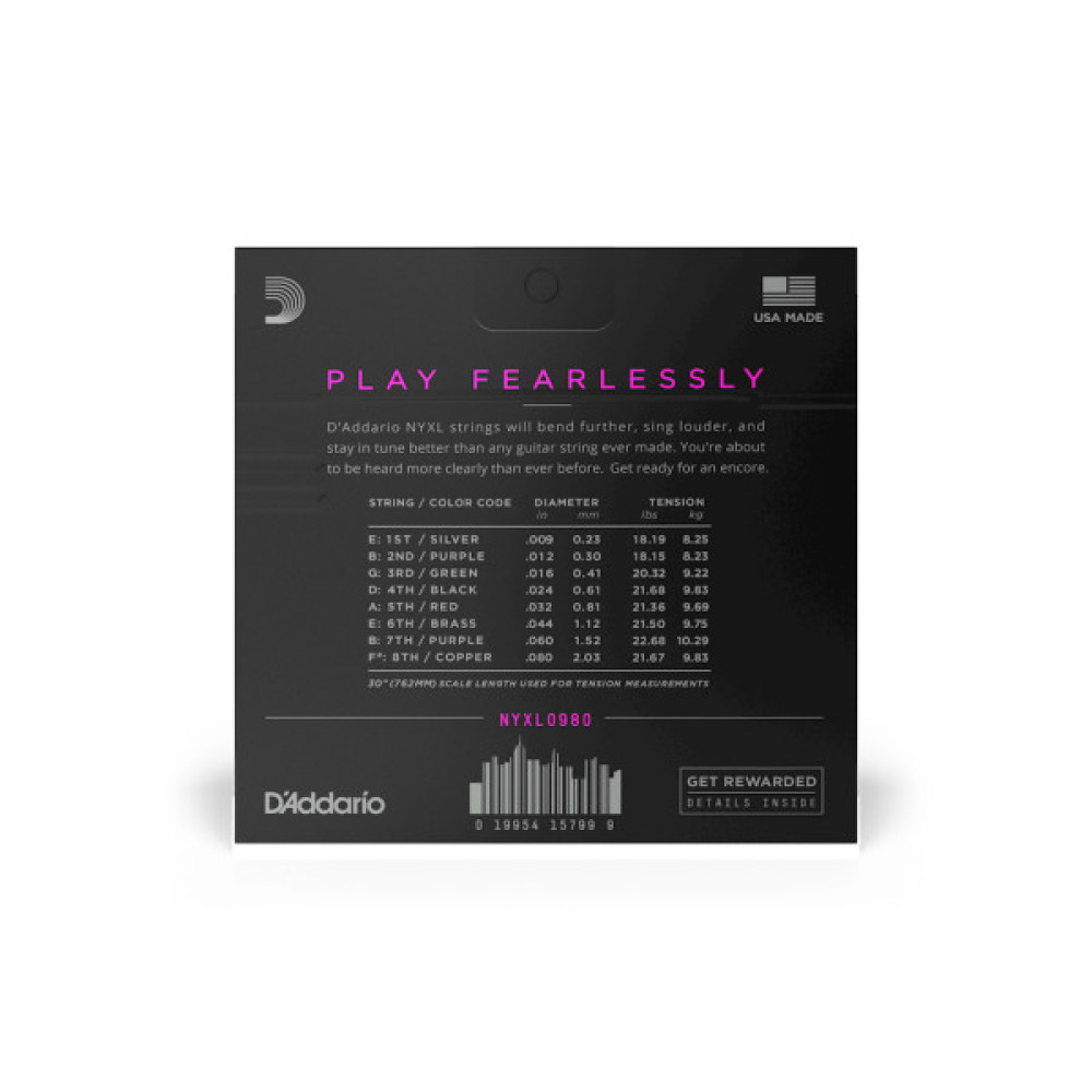 Струни для гітари D'Addario NYXL Super Light 8-String (09-80) (NYXL0980)