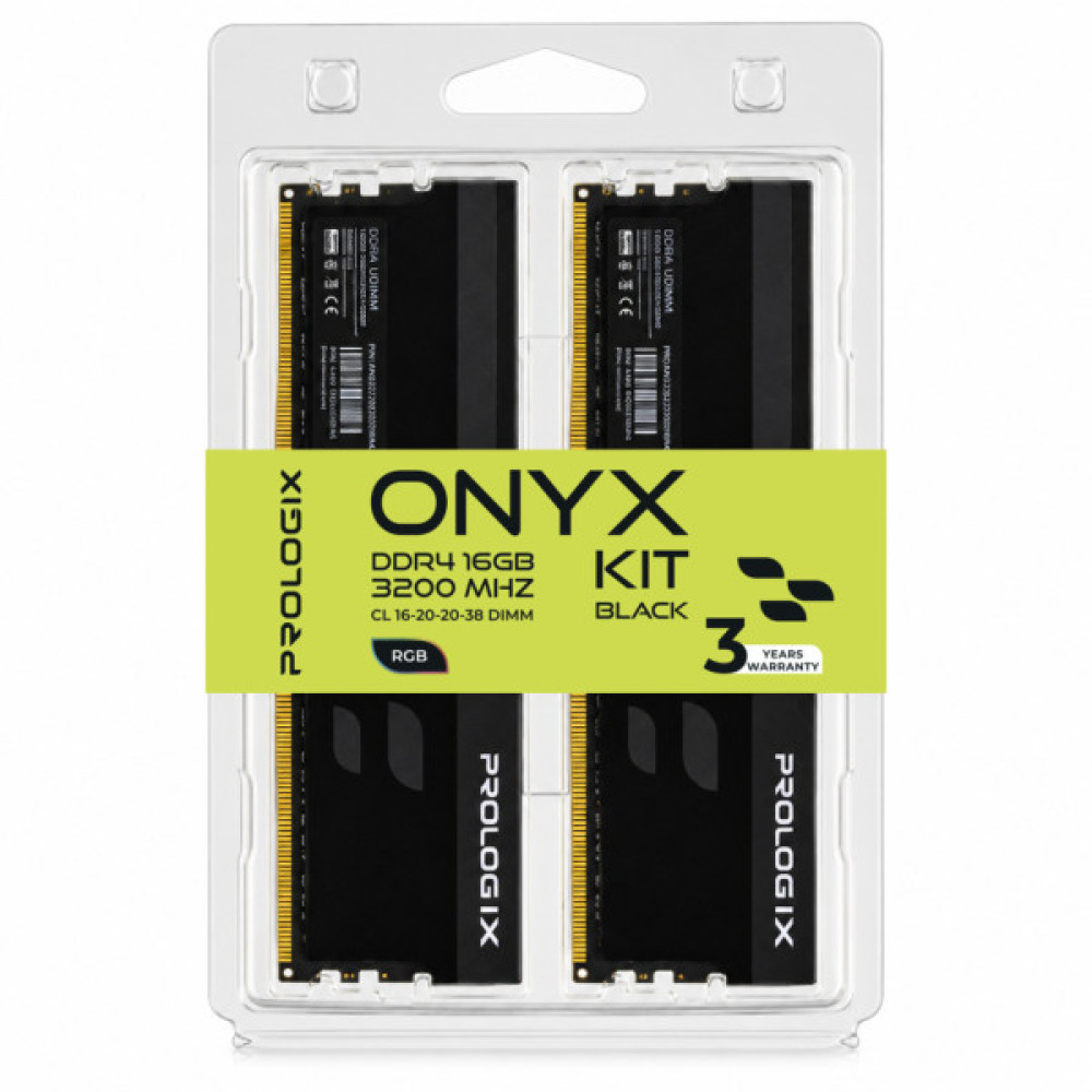 Модуль пам'яті для комп'ютера DDR4 16GB (2x8GB) 3200 MHz Onyx Black RGB Prologix (PRO16GB3200YBR4K)