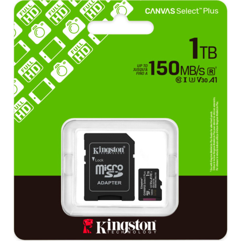 Карта пам'яті Kingston 1TB microSDXC class 10 UHS-I U3 V30 A1 Canvas Select Plus (SDCS3/1TB)