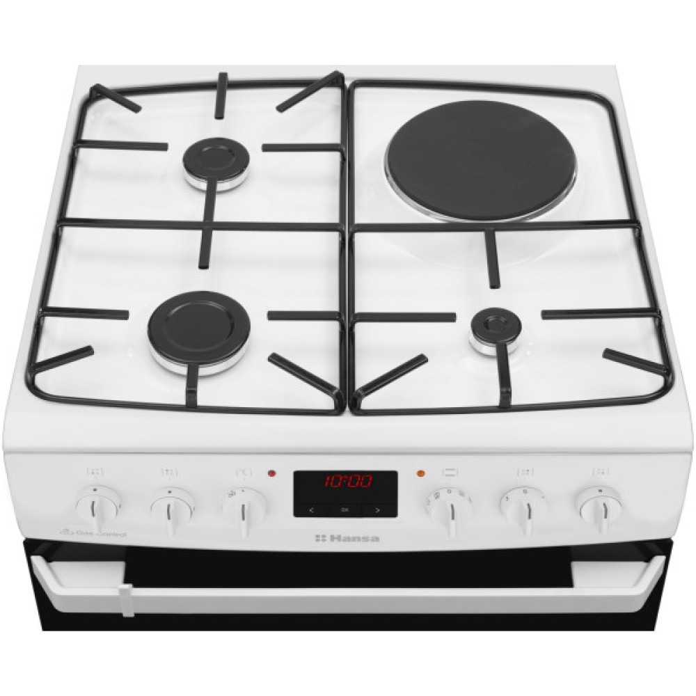 Плита Hansa з комбі. вар. поверхнею, 60х60см, 62л, емаль, газ контр., дисплей, білий