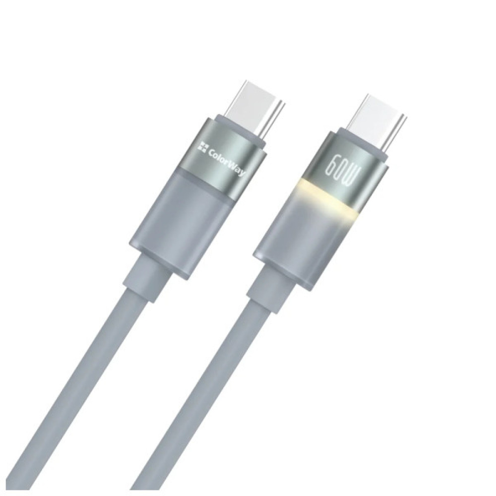 Дата кабель USB-C to USB-C 1.0m 3A 60W warm light gray ColorWay (CW-CBPDCC092-GR)