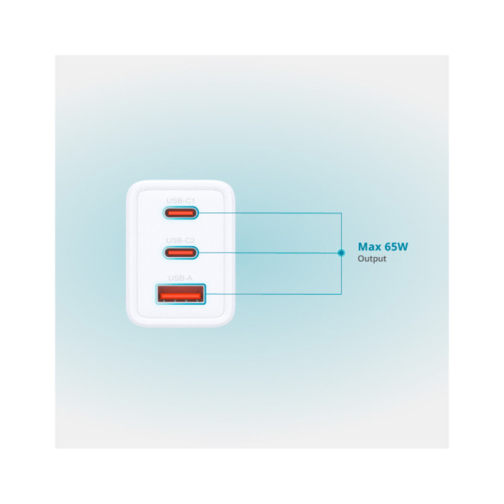 Зарядний пристрій D-Link 2xUSB-C + 1xUSB-A 65W GaN white (DCP-651)