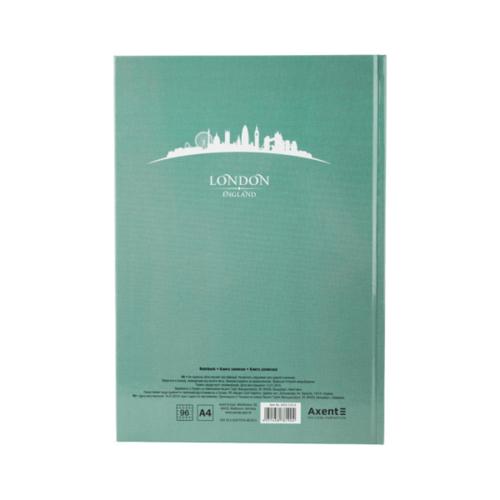 Канцелярська книга Axent Maps London А4 в твердій обкладинці 96 аркушів в клітинку Бі (8422-516-A)