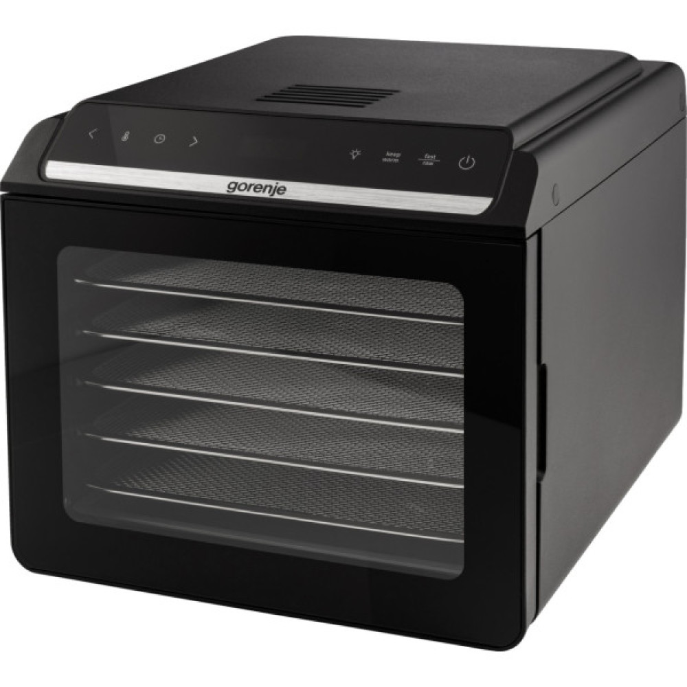 Сушарка для продуктів Gorenje 580Вт, піддонів - 6x1.5см, діаметр - 25см, макс - 75°С, дисплей, пластик+метал, чорний