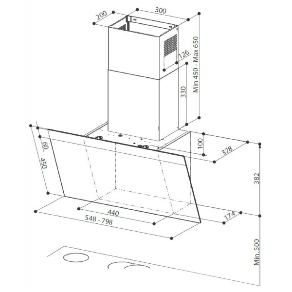 Витяжка Faber похила, 80см, 1290м.куб/год, Daisy Bk A80, чорний