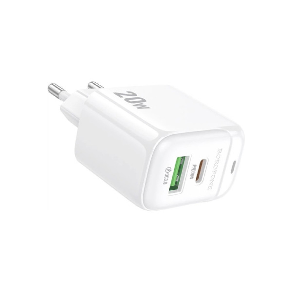 Зарядний пристрій BOROFONE BAS44A 1xUSB-C PD20W + 1xUSB QC3.0 white (6941991113840)