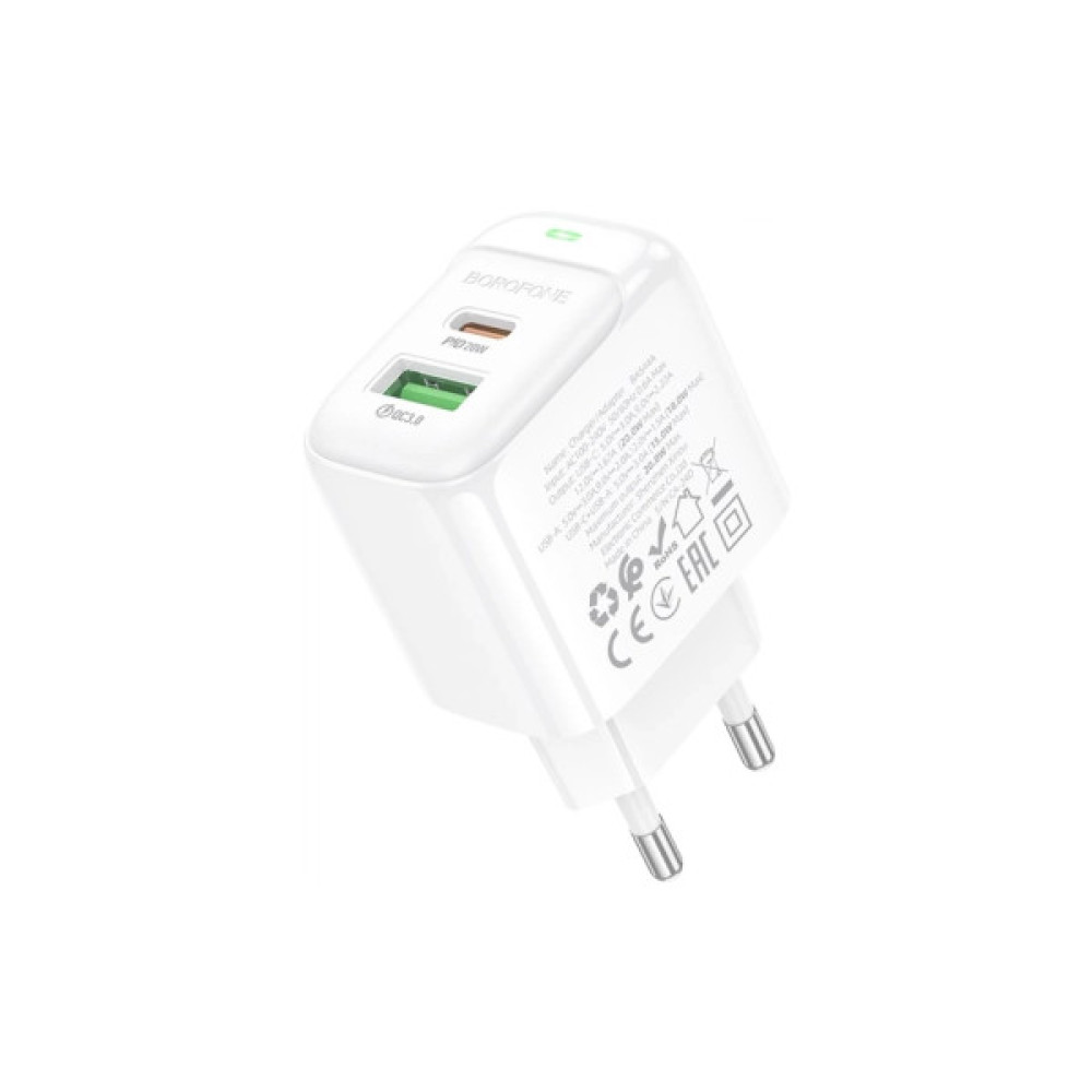 Зарядний пристрій BOROFONE BAS44A 1xUSB-C PD20W + 1xUSB QC3.0 white (6941991113840)