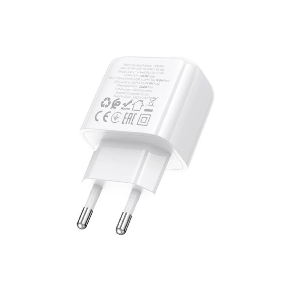 Зарядний пристрій BOROFONE BAS44A 1xUSB-C PD20W + 1xUSB QC3.0 white (6941991113840)