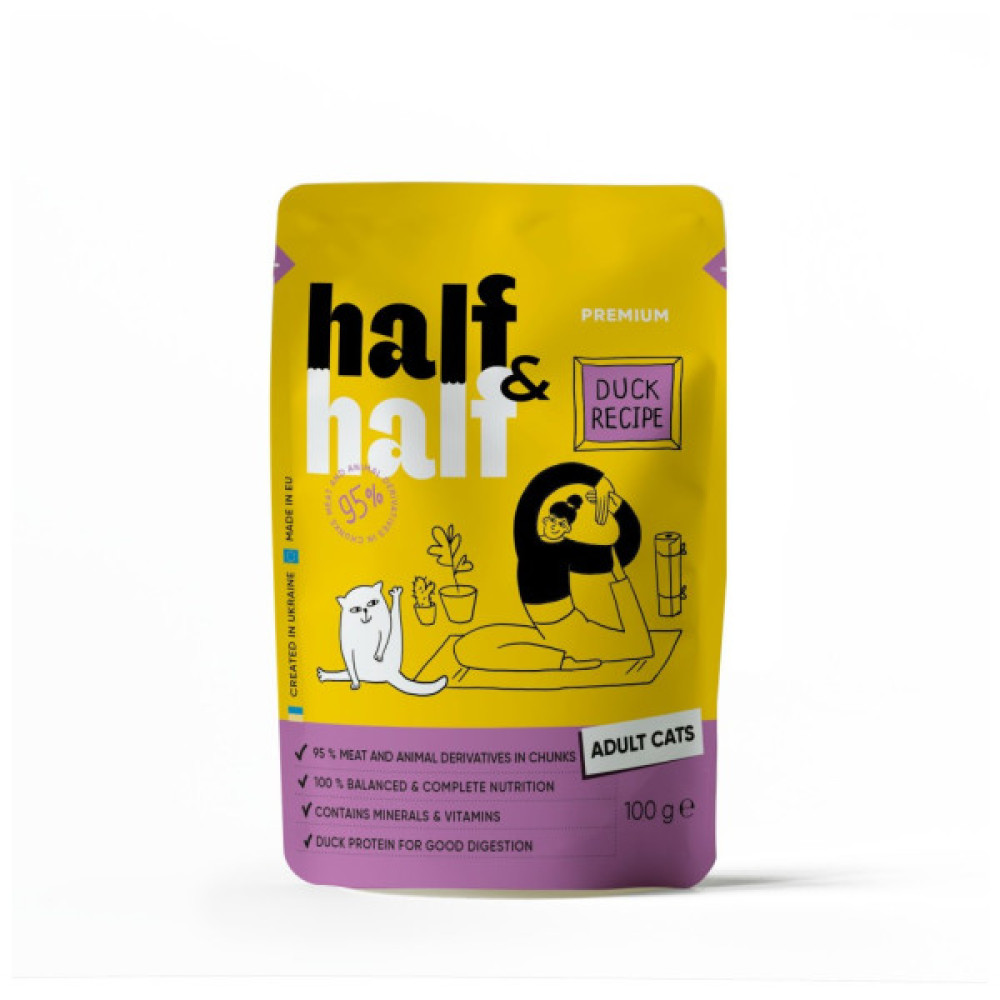Вологий корм для кішок Half&Half шматочки з качкою у соусі 100 г (4820261920918)