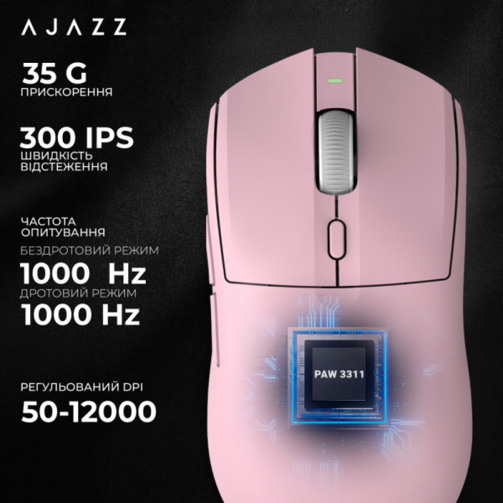 Мишка Ajazz AJ139 V2 MC Wireless/Bluetooth/USB Pink (AJ139-V2-MC-Pink)