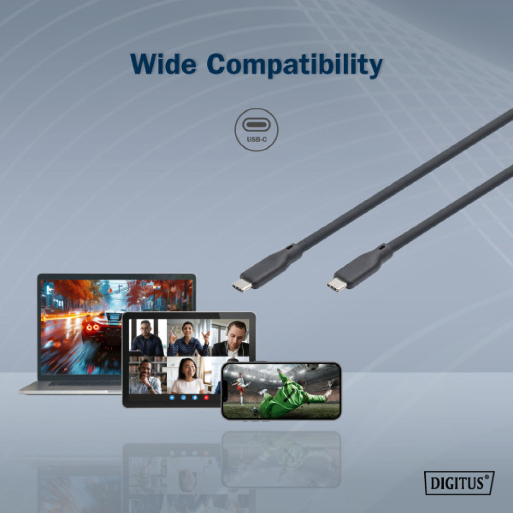 Кабель DIGITUS USB-C заряджання/синхронізації, USB 3.2 Gen 2, 10G, 100W, 4K, силіконовий, 1м, чорний