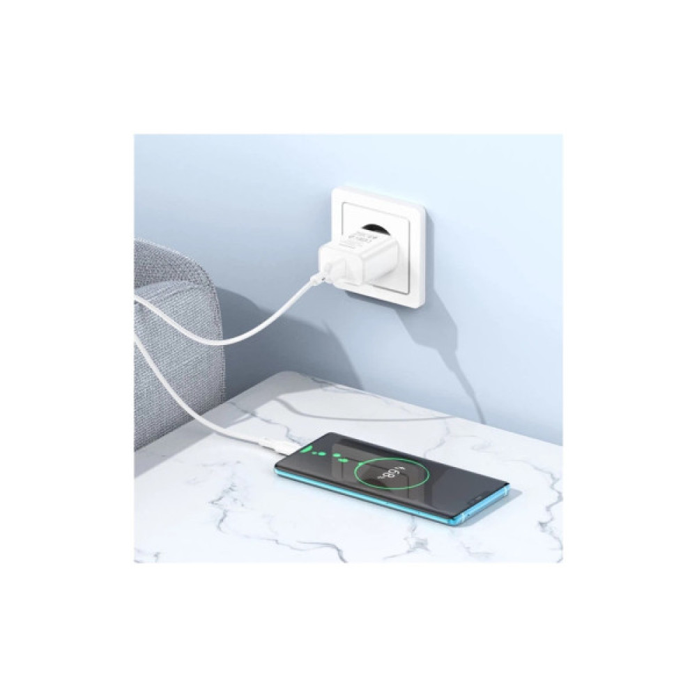 Зарядний пристрій BOROFONE USB QC3.0 + cable USB to USB-C 18W white (6974443388596)