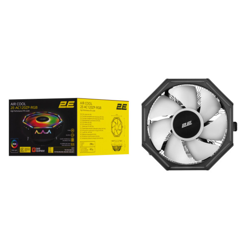 Процесорний кулер 2E GAMING Air Cool AC120ZP RGB, LGA1851, 1700, 1200, 115x, 775, AM5, AM4, AM3, AM3+, AM2, AM2+, FM2, FM1, 4pin RGB, TDP 95W
