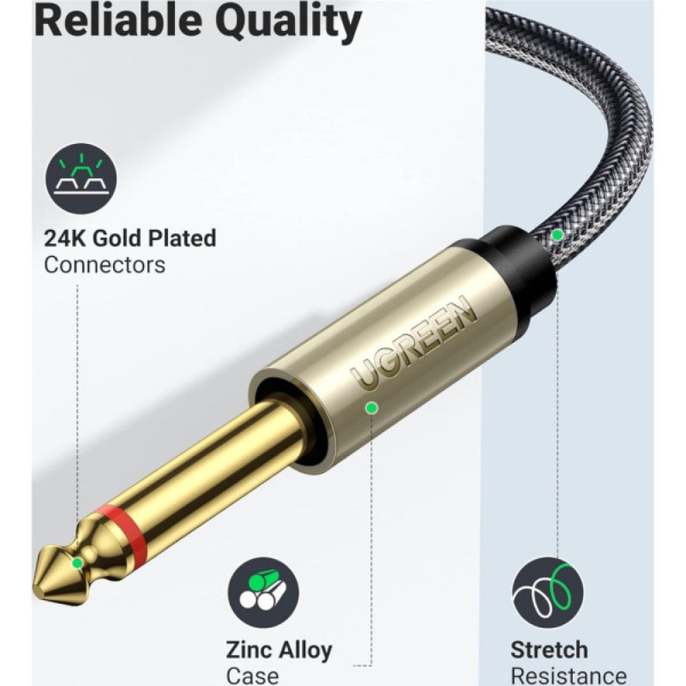 Кабель мультимедійний 3.5mm M to 2x6.35mm M 1.0m gray Ugreen (UGR-10613)