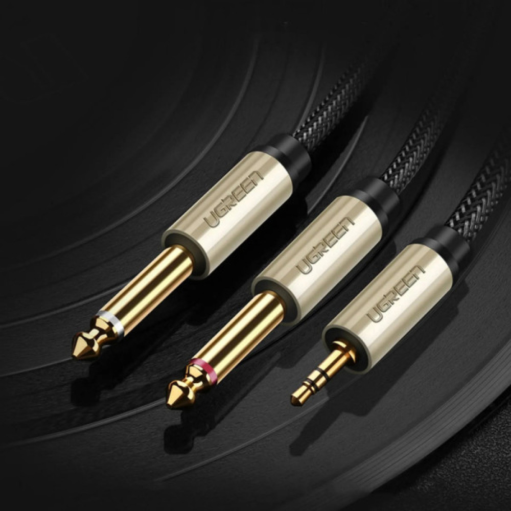 Кабель мультимедійний 3.5mm M to 2x6.35mm M 1.0m gray Ugreen (UGR-10613)