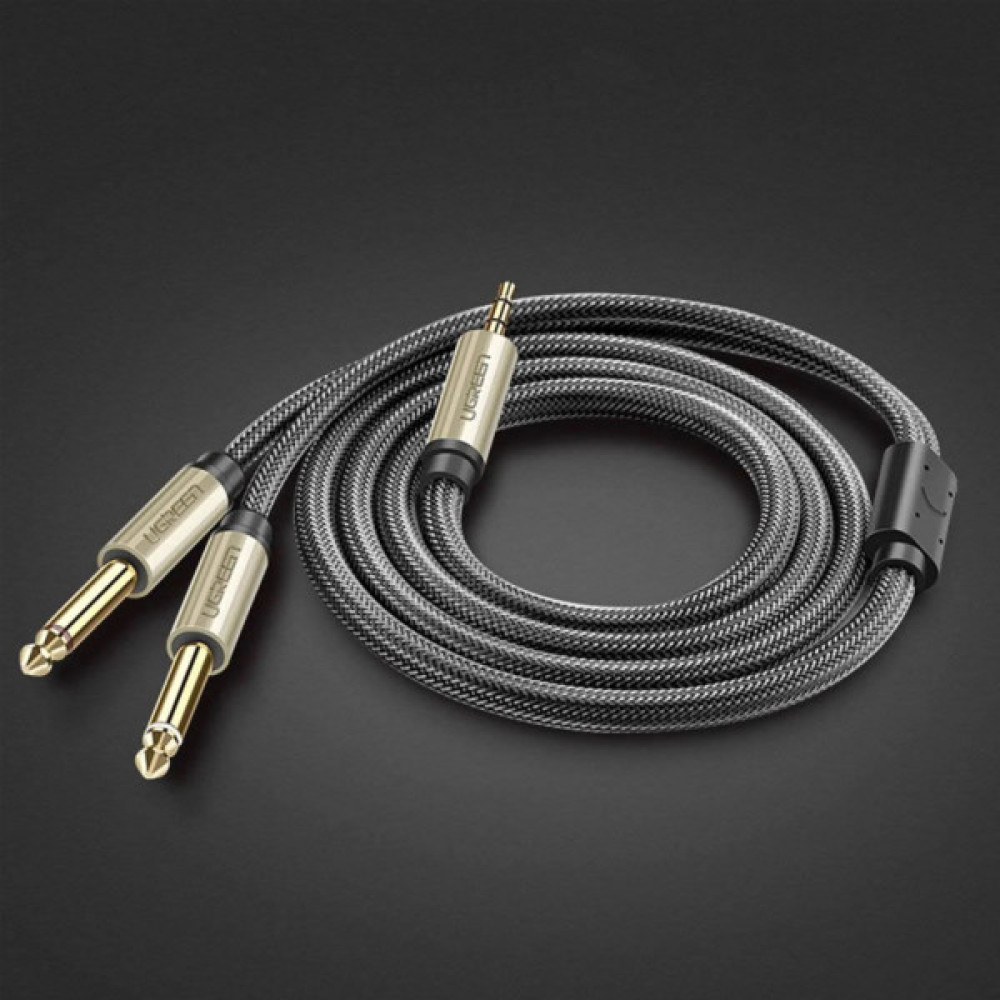Кабель мультимедійний 3.5mm M to 2x6.35mm M 1.0m gray Ugreen (UGR-10613)