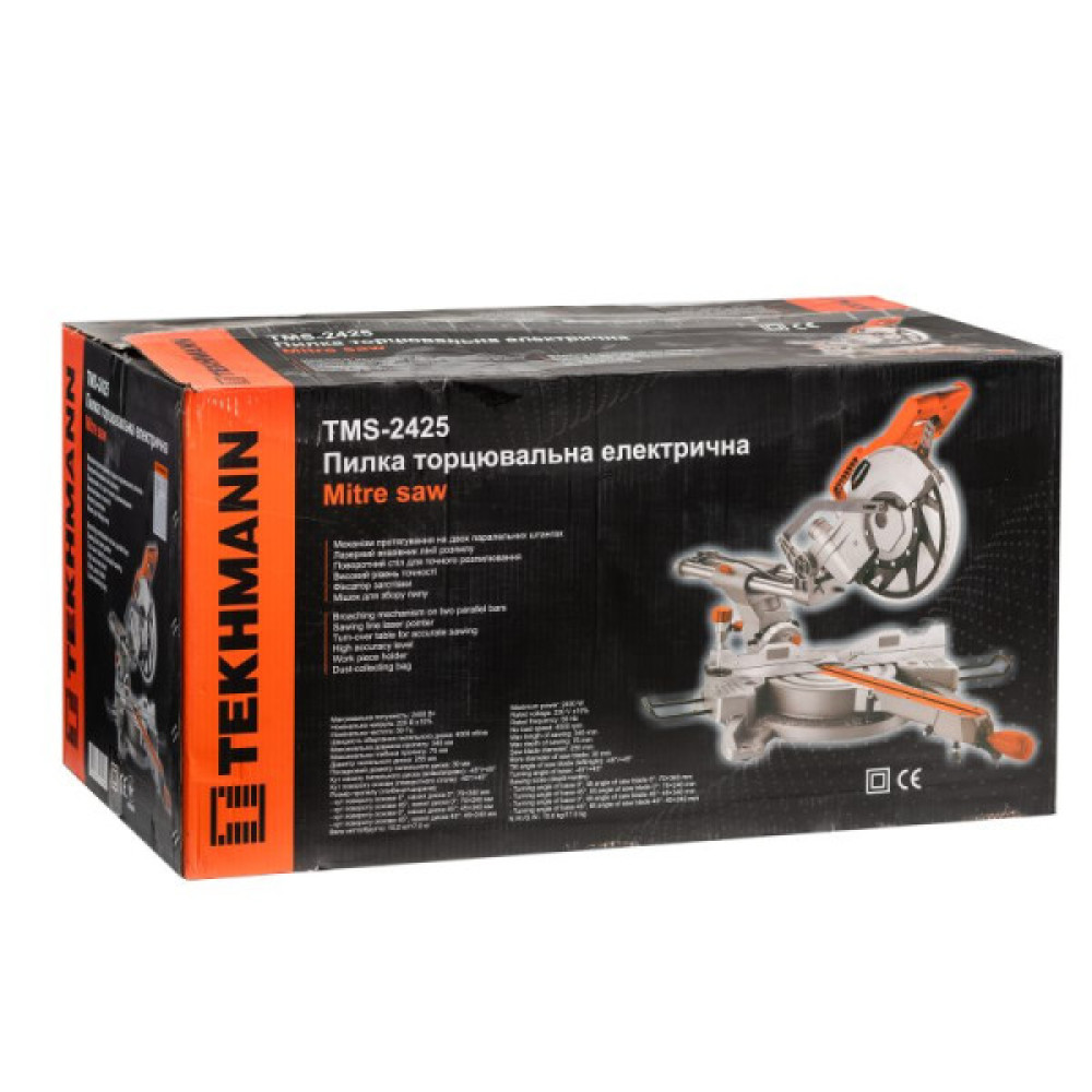 Пила торцювальна Tekhmann TMS-2425 з протяжкою 2400Вт диск 255мм довжина різу 340мм 15кг